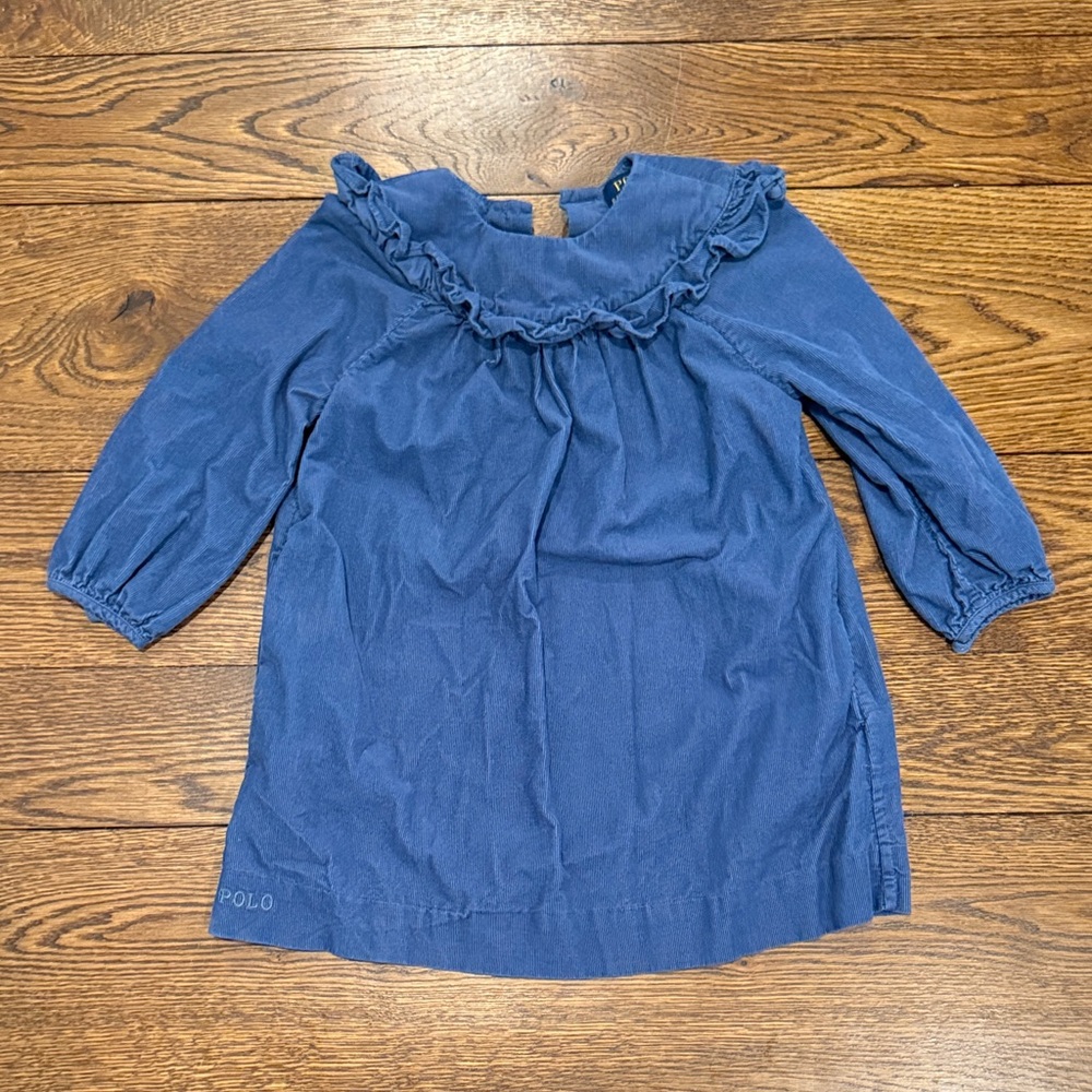 Blue Polo Ruffled Long Sleeve Dress